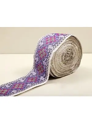 Multicolor Silver-Zari And Thread Embroidered Fabric Border