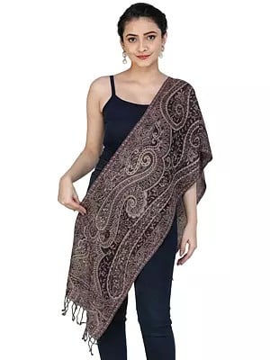 Reversible Jamawar Scarf from Amritsar with Woven Paisleys