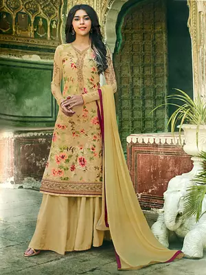 Banana-Crepe Brasso Digital Print with Embroidery Work With Chiffon Dupatta Salwar-Kameez Suit