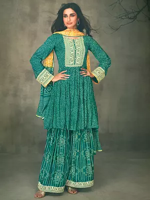 Ocean-Floor Bandhej Muslin Digital Print With Neck Embroidery Salwar-Kameez Suit