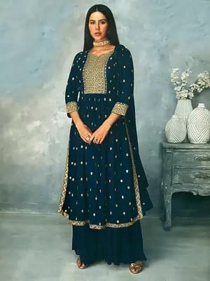 Blue-Wing-Teal Designer Salwar-Kameez Party Wear Suit With Heavy Embroidery