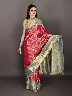 Handloom Pure Silk Kanjivaram Sari from Tamil Nadu with Wide Brocaded Border