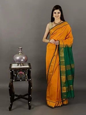 Plain Kosa Saree from Bengal with Woven Stripes on Pallu