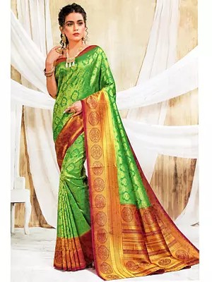 Simply-Green Brocaded Banarasi Silk Saree With Woven Pattern All-over