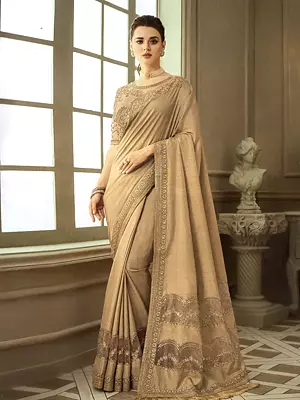 Gilded-Beige Shadow Silk Exclusive Party Wear Fancy Saree