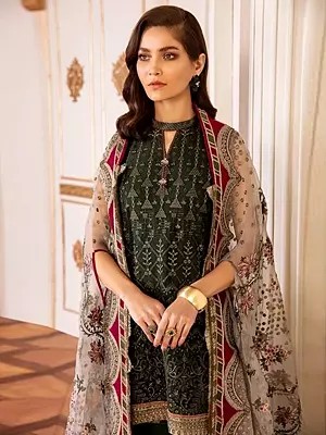 Deep-Forest Pakistani Style Designer Embroided Georgette Suits Set