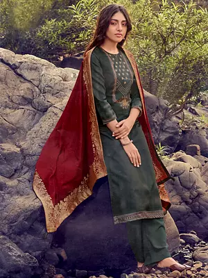 Deep-Forest Jam Cotton Digital Print with Khatli Handwork Salwar Kameez