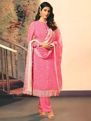 Flowering-Ginger Royal Crepe Salwar Kameez Suit With Embroidered Lace and Crochet Border