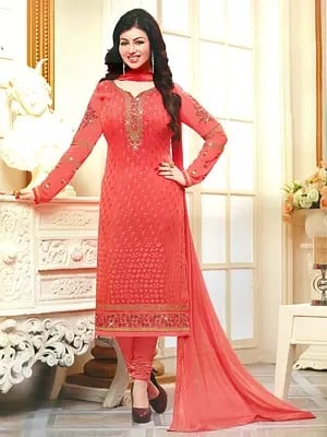 Red Indian Long Churidar Dress With Embroidery Design Size (small) | eBay