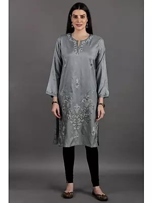 Weathervane Silk Kurti from Kashmir with Aari Embroidery by Hand