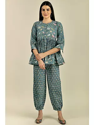 “Azalea” Everlasting Beauty A Stylish Set Of Hand-Block Printed Top And Pant