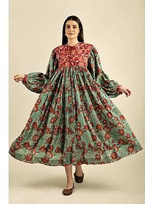 “Freesia” The Elegant Flower Hand-block Printed Stylish Loose-Fit Dress