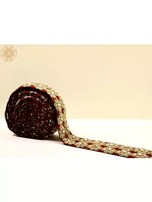 Lava Falls Zari-Embroidered Flower Border with Pearl and Stones