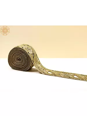 Pale Gold Zardozi Mirror and Stone Cut Work Border