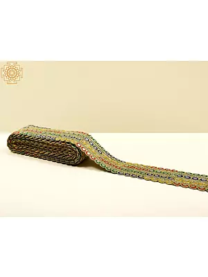 Multicolor Thread-Embroidered Fabric Border with Mirrors