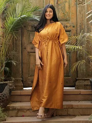Vintage Pure Silk Long Kaftan with Dori from Jodhpur
