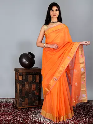 Autumn-Sunset Chanderi Silk Saree With Buttis