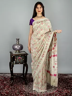 White-Swan Handloom Banarasi Meenakari Pure Dupion Silk Saree