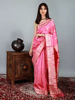 Wild-Orchid Baluchari Silk Handloom Saree from Bengal Courtly Apsaras and Ramayana Episodes on Pallu