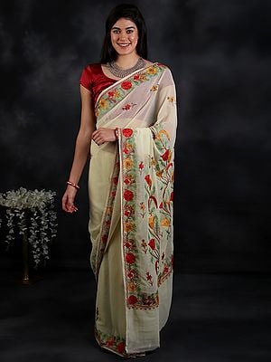 Georgette Kashmiri Sari with Beautiful All-Over Kashida Embroidery