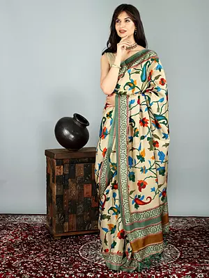 Gravel Digital Floral Printed Saree With Geometric Border