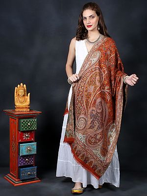 Kani Jamawar Stole with Bold Woven Paisley And Floral Motif