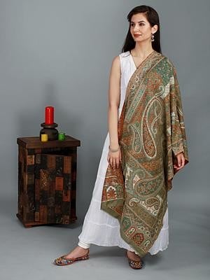 Sepia-Tint Kani Jamawar Stole with Woven Paisley And Floral Motif