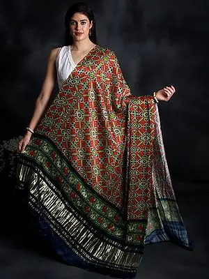 Ajrakh Print Gajji Patola Silk Dupatta