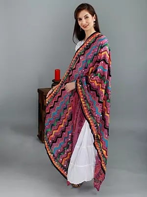 Phulkari Dupatta With Accordian And Sequin Embroidered Design