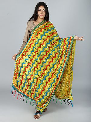 Phulkari Dupatta With Accordian And Sequin Embroidered Design