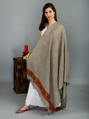 Overland-Trek Kinnauri Woven Border Shawl in Multicolor Thread from Kullu