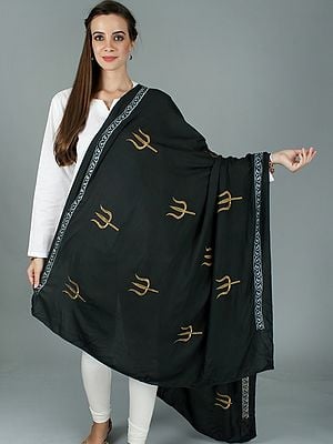 Prayer Stole with Zari Embroidered Trishul and Thread Border