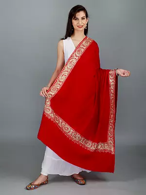 Salsa Stole from Amritsar with Aari Zari Embroidered Paisley Border