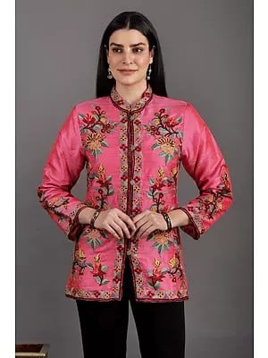 Indian Women's Silk Jacket Reversible Long Sleeve Winter Blazer Short Waist Coat 