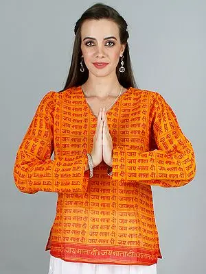 Jai Mata Di All Over Printed Short Kurti Top
