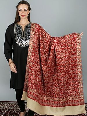 Woolen Jamawar Shawl with Woven Paisley and Flower Motif