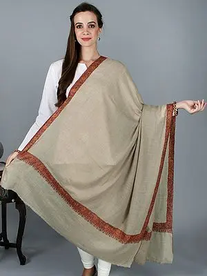 Peyote Pure-Pashmina Shawl From Srinagar with Sozni Embroidery on Border By Hand