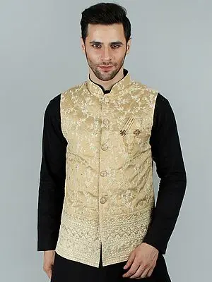 Art Silk Ethnic Nehru Jacket Waist Coat with Delicate Thread Embroidery and Sequin Work