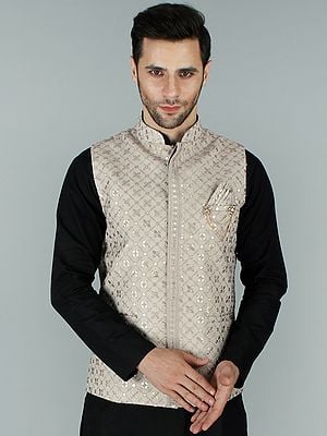 Kamdani Chikankari Ethnic Nehru Jacket Waist Coat