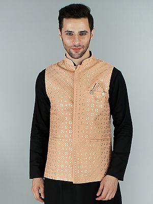 Kamdani Chikankari Ethnic Nehru Jacket Waist Coat