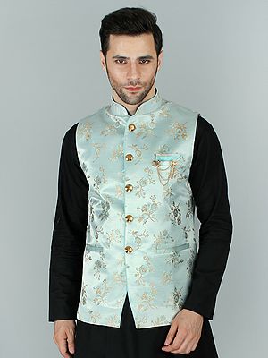 Ethnic Party Wear Floral Brocade Nehru Jacket Waist Coat