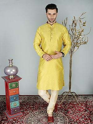 Brocaded Kurta Pajama Set with Floral Motif All-Over