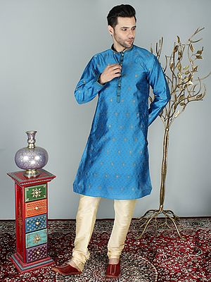 Paisley-Floral Brocade Pattern Kurta Pajama Set