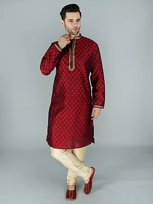 Beautiful Brocade Kurta Pajama Set with Zari Ornamentation on Placket