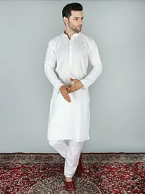Brilliant-White Doria Cotton Kurta Pajama Set