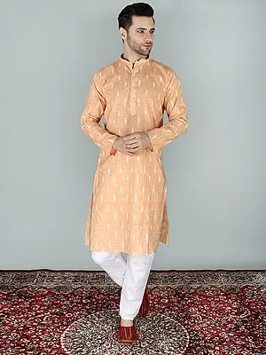 Caramel-Cream Ikat Cotton Kurta Pajama Set