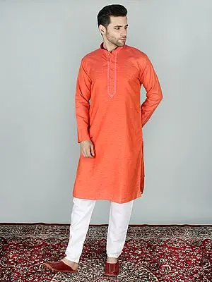 Flame Embroidered Cotton Kurta Pajama Set