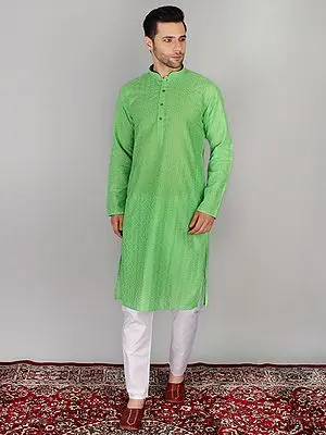 Summer-Green Chikankari Cotton Kurta Pajama Set
