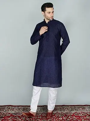 Midnight-Sail Chikankari Cotton Kurta Pajama Set