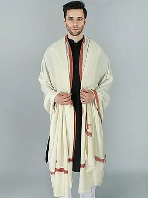 Pristine Pure Pashmina Dushala for Men with Delicate Sozni Embroidered Tulip Motif